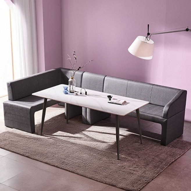 잉글랜더 루시 통세라믹 6인용 리빙다이닝 식탁 1600 + 3인 소파 좌형 + 1인 소파 + 코너형 소파 세트 방문설치, 마블화이트+블랙(식탁), 패턴그레이(3인소파, 1인소파, 코너형소파)