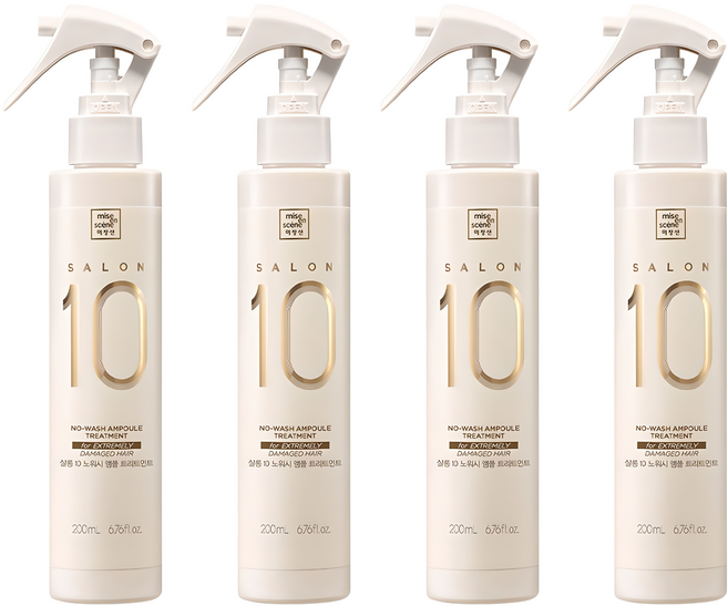 미쟝센 살롱10 노워시 앰플 트리트먼트 극손상 모발용, 200ml, 4개