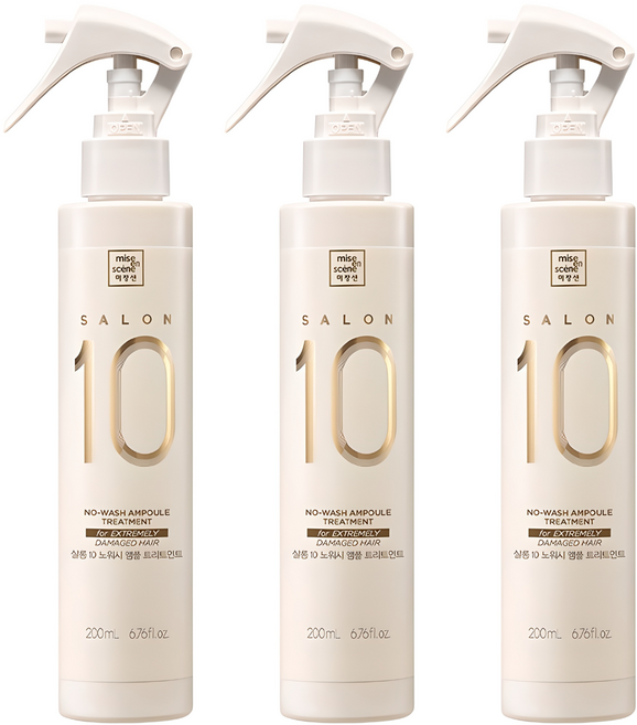 미쟝센 살롱10 노워시 앰플 트리트먼트 극손상 모발용, 200ml, 3개