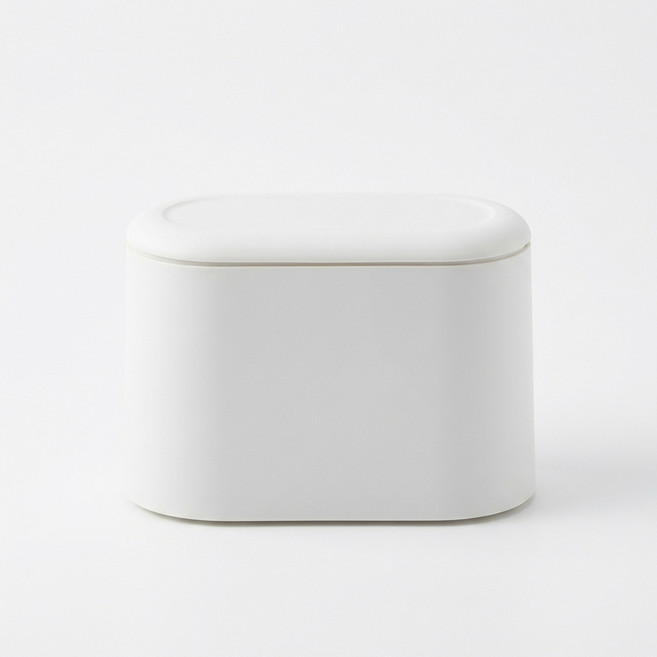 앞날창창 미니 뚜껑형 쓰레기통 탁상용 휴지통, 타원형 화이트