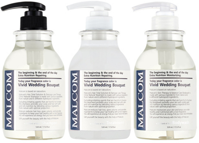 말콤 비비드 웨딩부케 샴푸 520ml + 트리트먼트 520ml + 바디워시 520ml, 1세트