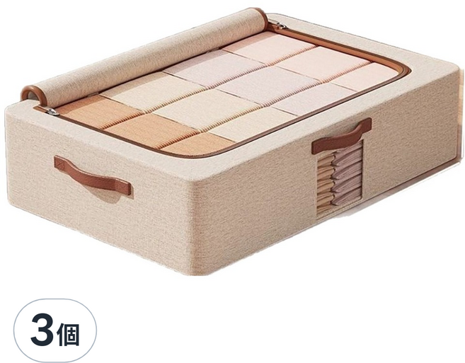小麥購物 抽屜式床底儲物箱 L1440 56L, 米白色, 3個