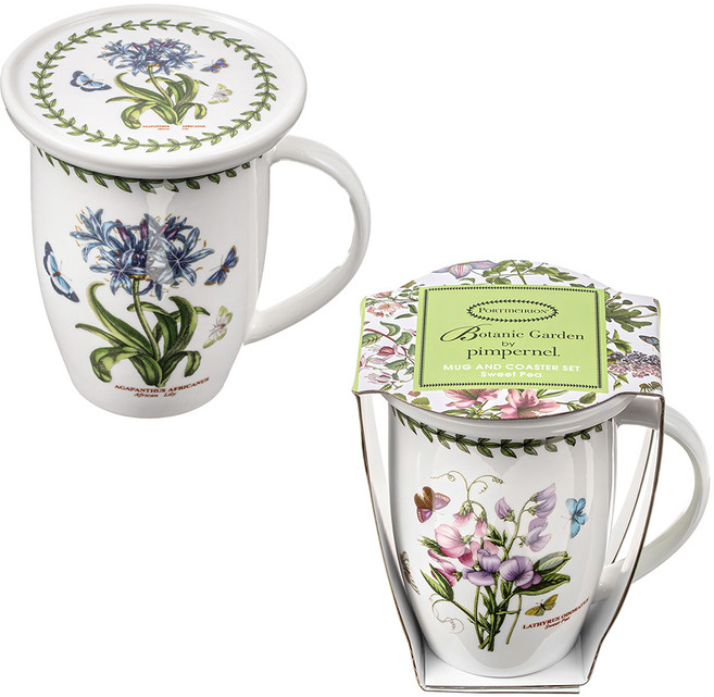 포트메리온 보타닉가든 머그컵2p + 코스터 뚜껑2p, 스위트피, 아프리칸 릴리, 1세트