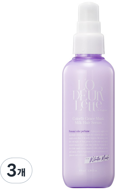 로더렛 인 잉글랜드 컬러핏 그레이스 머스크 밀크 헤어 세럼, 3개, 100ml