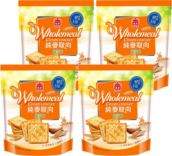 義美 健康取向蘇打餅乾 純麥, 341g, 4袋