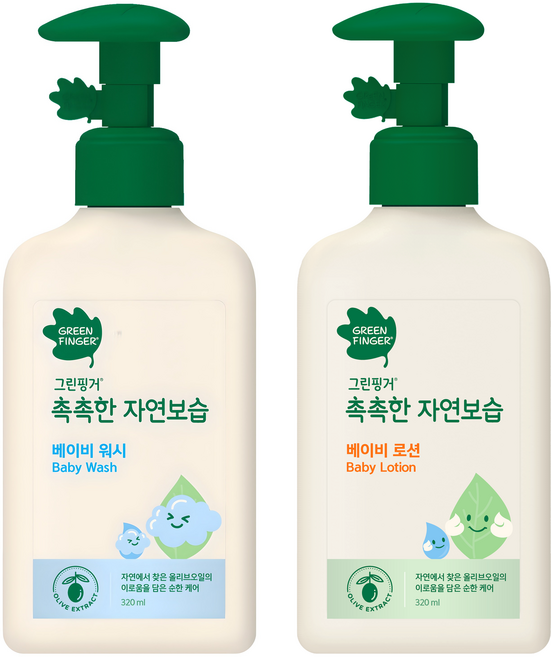 그린핑거 촉촉한 자연보습 베이비 로션 320ml + 워시320ml, 1세트