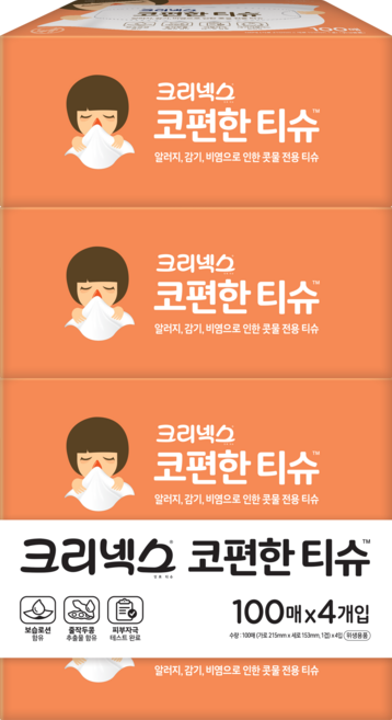 크리넥스 코편한 각티슈 1겹, 100개입, 4개