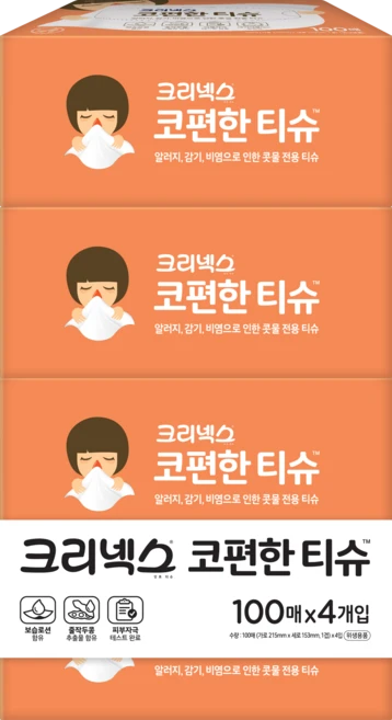 크리넥스 코편한 각티슈 1겹, 100개입, 4개 - 쿠팡