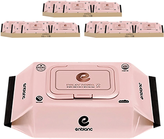 enblanc 輕柔木槿花 掀蓋型純水濕紙巾, 63gsm, 72張, 18包