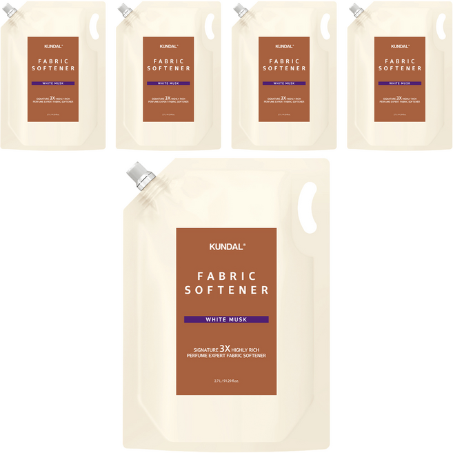 쿤달 시그니처 3X 초고농축 리치 퍼퓸 엑스퍼트 섬유유연제 화이트머스크 리필, 2.7L, 5개