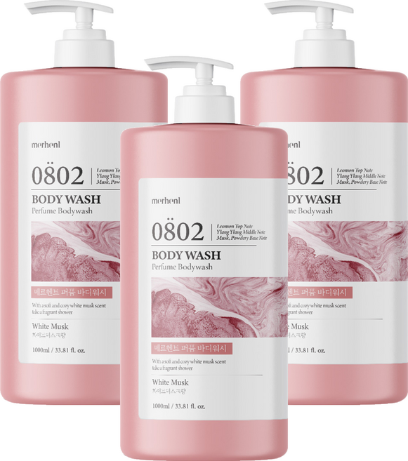 메르헨트 퍼퓸 바디워시 화이트머스크향, 1L, 3개
