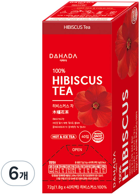 다하다 히비스커스차 40p, 1.8g, 40개입, 6개