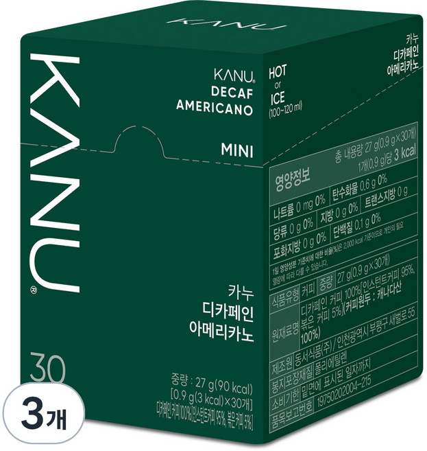 카누 미니 디카페인 아메리카노, 900mg, 30개입, 3개