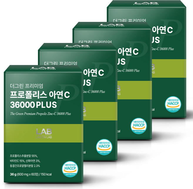 랩온랩 정품 더 그린 프리미엄 프로폴리스 아연C 36000 플러스, 60정, 4개