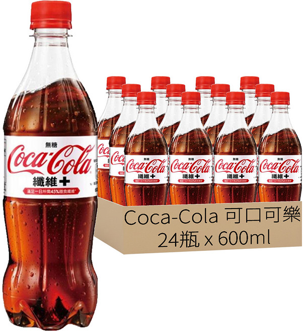 Coca-Cola 可口可樂 纖維+ 無糖, 600ml, 24瓶