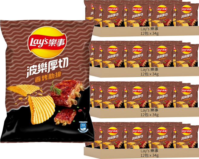 Lay's 樂事 波樂香烤肋排 洋芋片, 34g, 48包