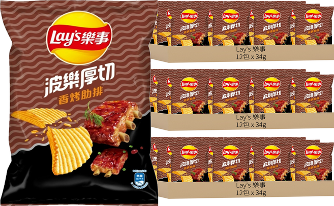 Lay's 樂事 波樂香烤肋排 洋芋片, 34g, 36包