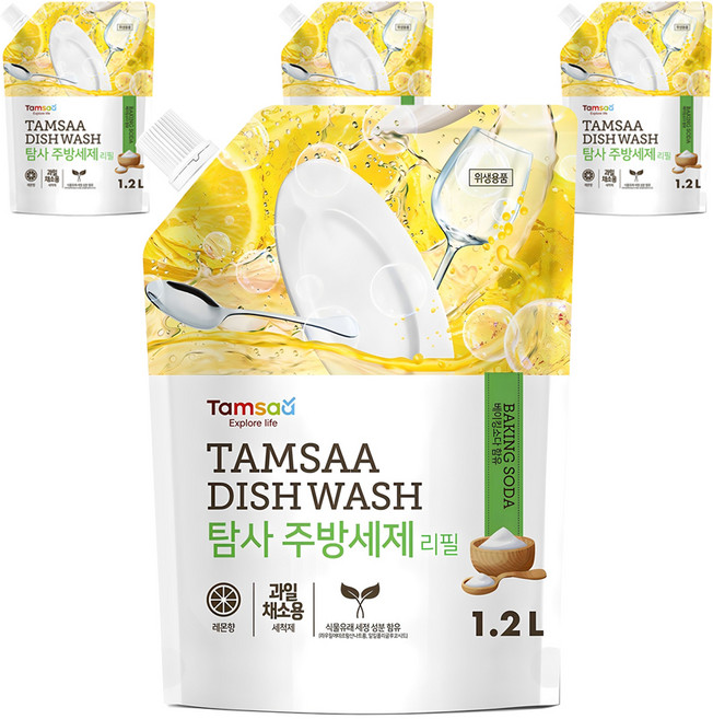 Tamsaa 廚房洗潔精 補充包, 1.2L, 4個