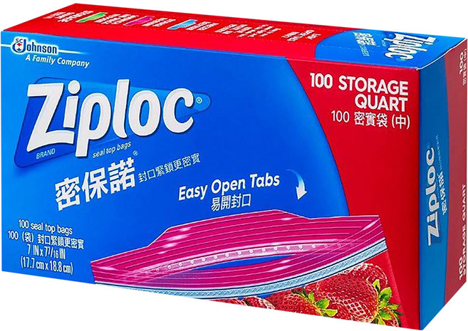 Ziploc 密保諾 密實袋, 中(17.7 x 18.8cm), 100個, 1盒