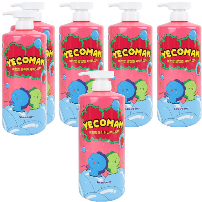 예꼬맘 어린이 대용량 3in1 올인원 바스앤샴푸 딸기, 1L, 6개