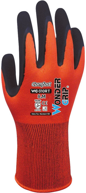 WONDER GRIP 多給力 COMFORT 升級可觸屏乳膠防滑工作手套, 橘色 + 黑色, 1雙