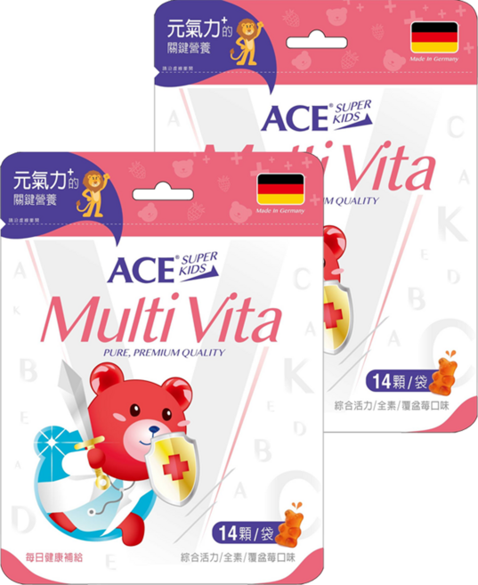 ACE Health Science 無糖綜合維他命軟糖 覆盆莓口味, 2g, 14顆, 2包