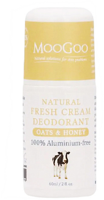 MOOGOO 天然清新乳霜體香劑 100%不含鋁, 蜂蜜燕麥, 60ml, 1瓶