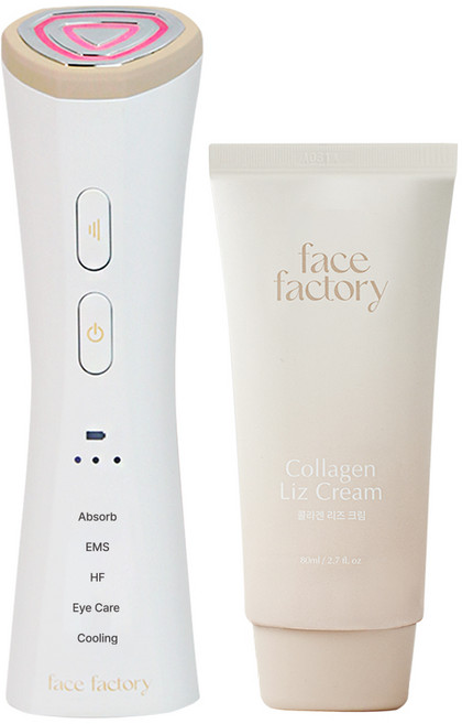 페이스팩토리 링크샷 갈바닉 고주파 마사지기 + 콜라겐 리즈크림 80ml, FF-36, 화이트