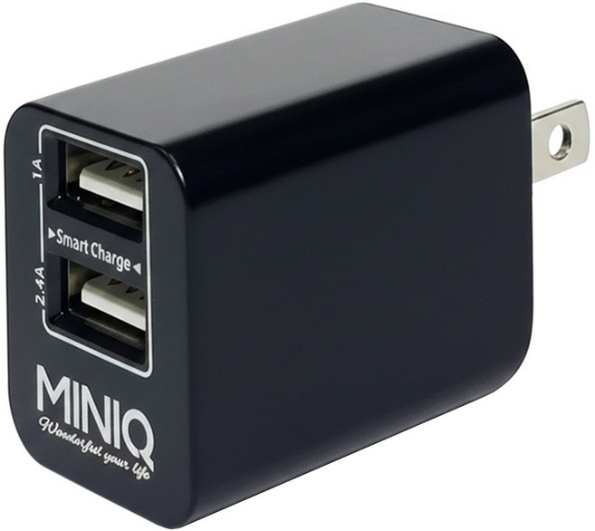 MINIQ 12W 2 Ports USB 充電器 Fast Charging Smart Charge Foldable 黑色 AC-DK46T+