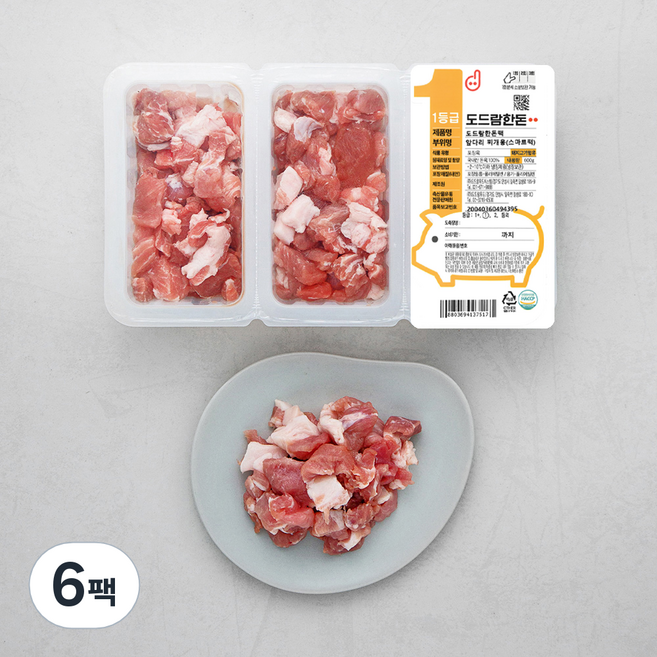 도드람한돈 돼지 앞다리 스마트팩 1등급 찌개용 (냉장), 200g, 6팩