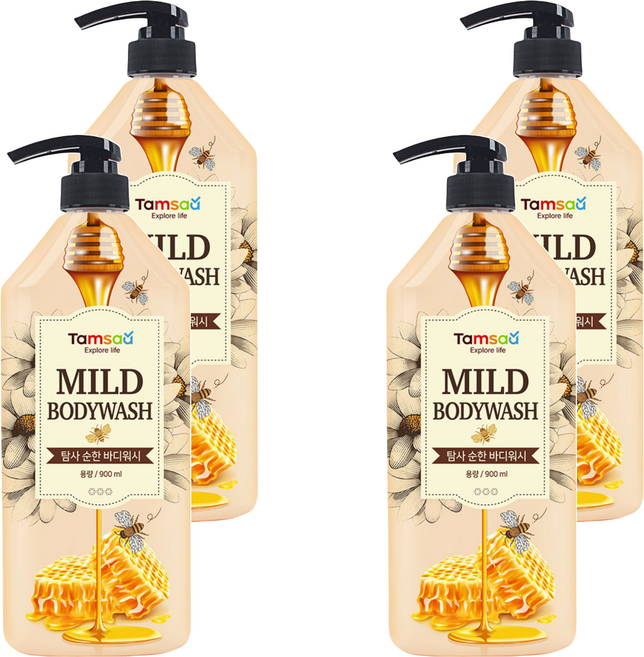 Tamsaa 溫和沐浴露 蜂蜜&嬰兒爽身粉香, 900ml, 4瓶