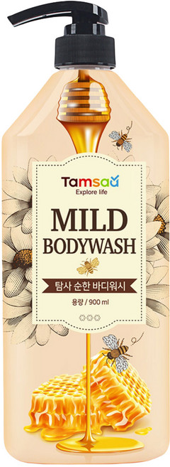 Tamsaa 溫和沐浴露 蜂蜜&嬰兒爽身粉香, 900ml, 1瓶