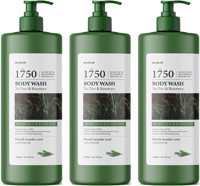 메르헨트 티트리 앤 로즈마리 대용량 바디워시 프렌치라벤더향, 1.5L, 3개
