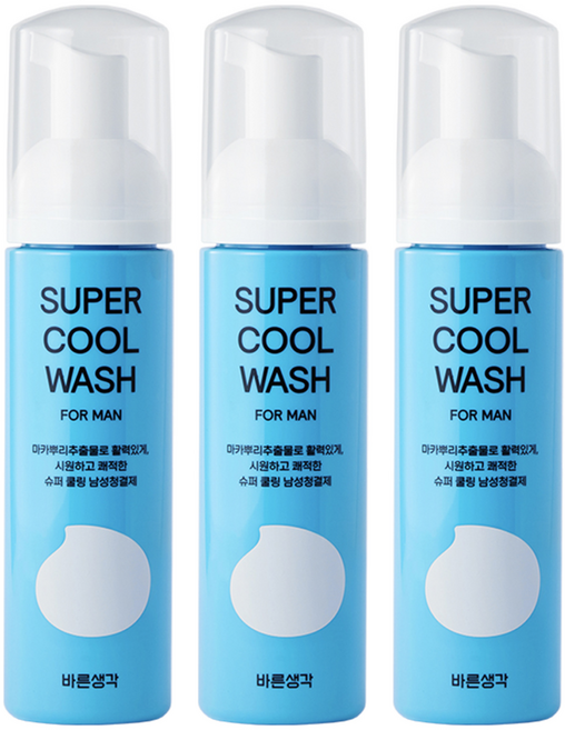 바른생각 슈퍼 쿨 워시 포 맨 남성청결제, 200ml, 3개