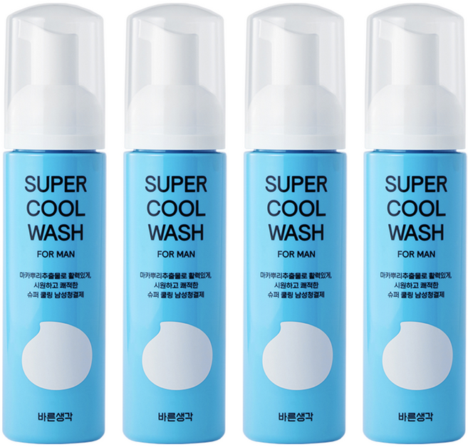 바른생각 슈퍼 쿨 워시 포 맨 남성청결제, 200ml, 4개