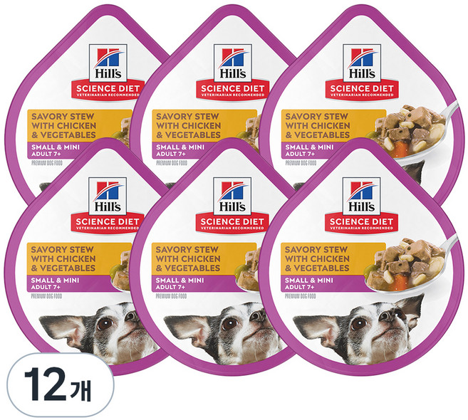 힐스사이언스다이어트 어덜트 7+ 강아지 스몰 앤 미니 스튜 습식사료, 닭+야채, 99g, 12개