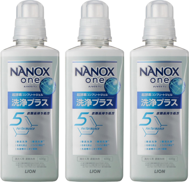LION 獅王 NANOX one Plus 酵素濃縮洗衣精, 600g, 3個
