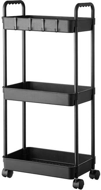 코멧 에션셜 이동식 수납 트롤리 3단, 블랙