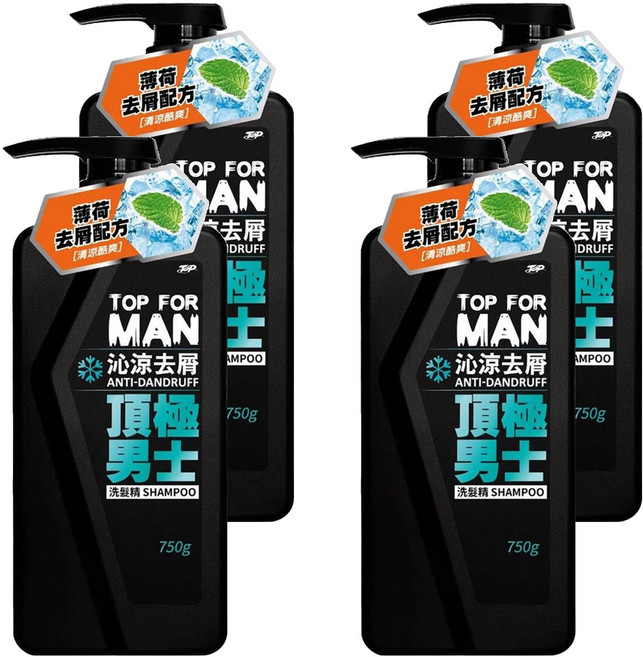 TOP 脫普 頂極男士洗髮精 沁涼去屑, 750g, 4瓶