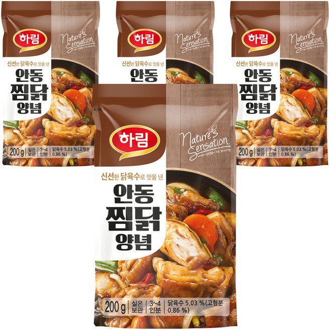 하림 안동찜닭 양념, 200g, 4개