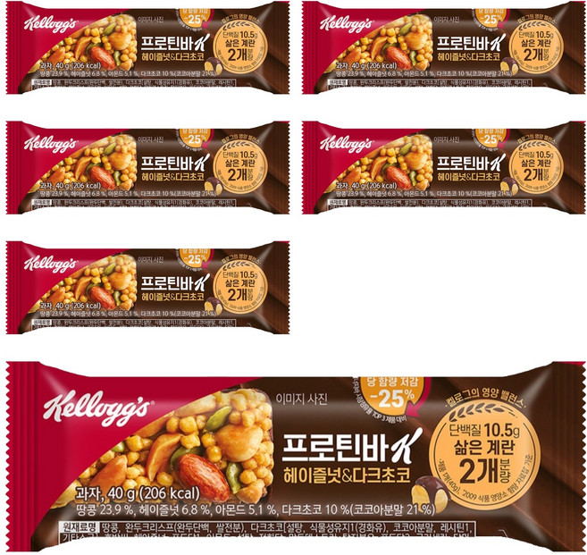 켈로그 프로틴바K 헤이즐넛 & 다크초코, 40g, 6개