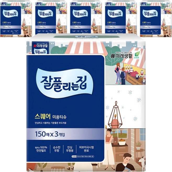 잘풀리는집 천연펄프 미용티슈 2겹, 150매입, 18개