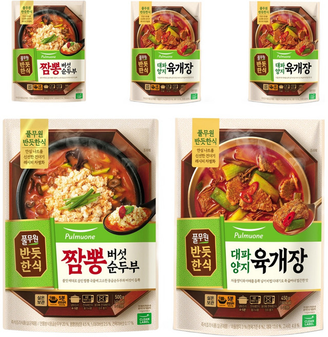 풀무원 반듯한식 대파 양지 육개장 450g 3p + 짬뽕버섯 순두부 500g 2p, 1세트