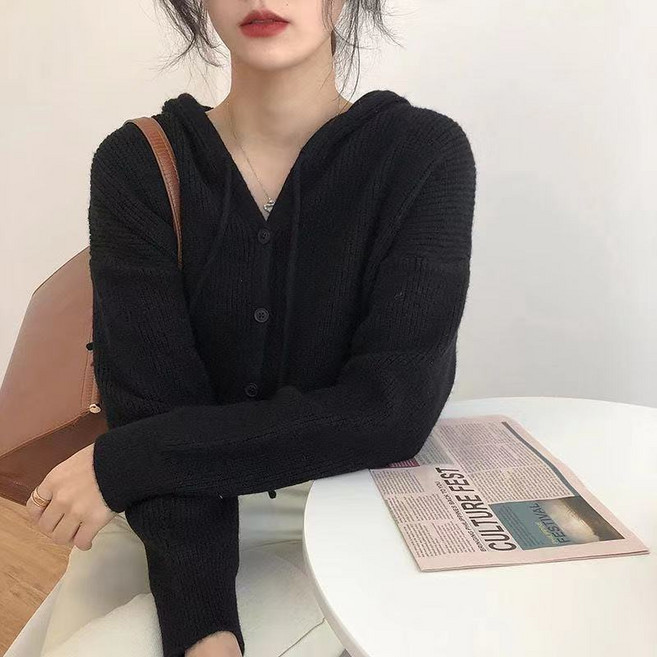 PEONIST 女性連帽寬鬆版針織開襟衫