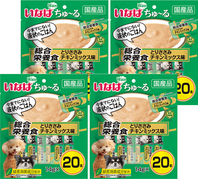 INABA Churu 汪啾嚕 綜合營養食 狗用肉泥 20入, 鷄肉味, 280g, 4袋