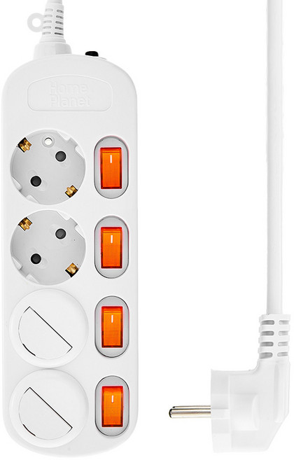 홈플래닛 개별스위치 멀티탭 4구+ 안전커버, 화이트, 1개, 3m