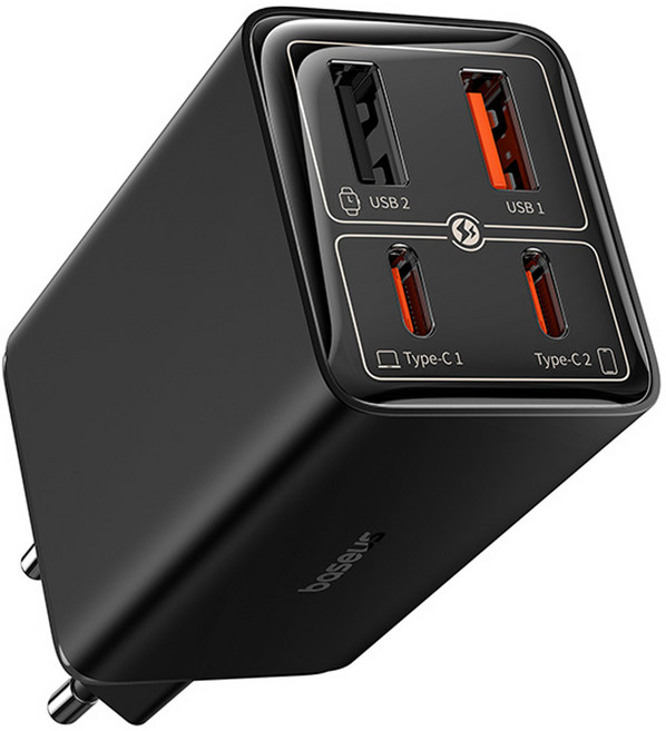 베이스어스 GaN6 Pro 65W 4포트 2C / 2U C타입 USB 초고속 멀티 충전기, 블랙, 1개