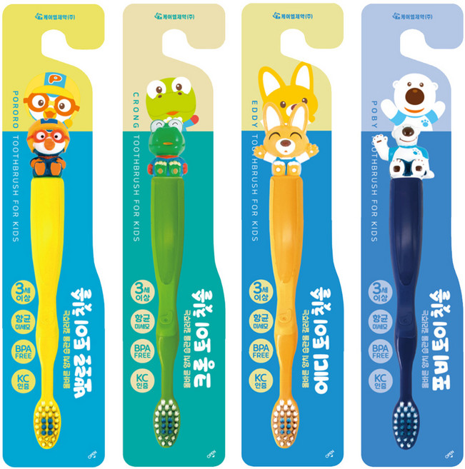 케이엠제약 뽀로로 토이 유아 칫솔 4종 세트, 뽀로로 + 크롱 + 에디 + 포비, 4개입, 1세트