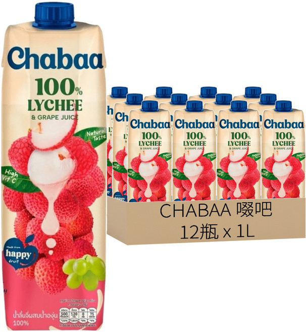 CHABAA 啜吧 荔枝佐葡萄果汁, 1L, 12瓶