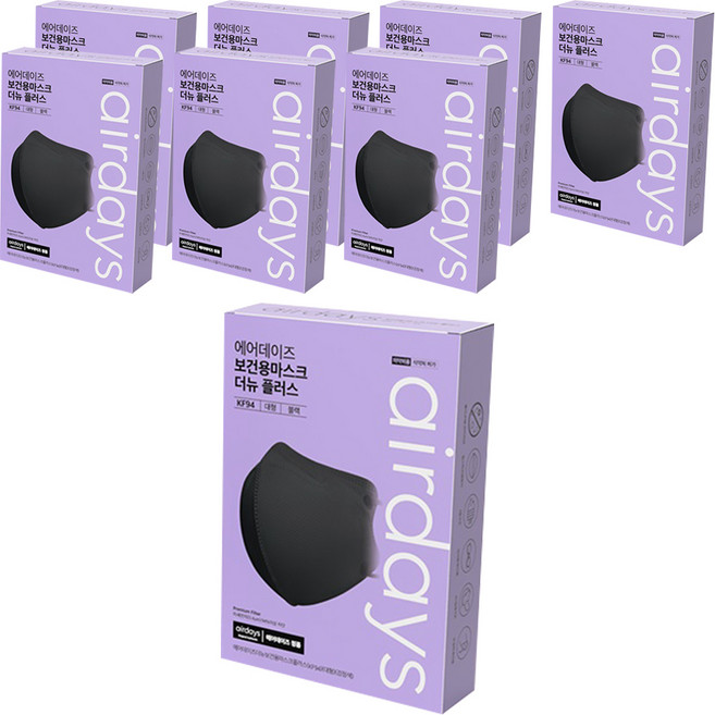 에어데이즈 더 뉴 플러스 보건용 마스크 대형 KF94, 10개입, 8개, 블랙